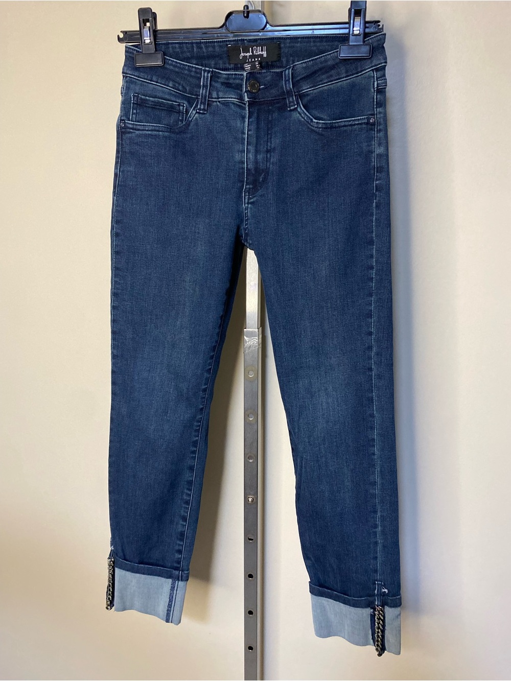 Joseph Ribkoff Dark Blue Straight Leg Jeans with Rhinestone Chain Cuff - Picture 2 of 7